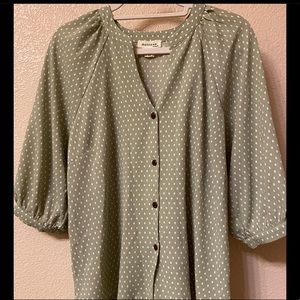 Mint Green & White 3/4 Sleeve Button Up